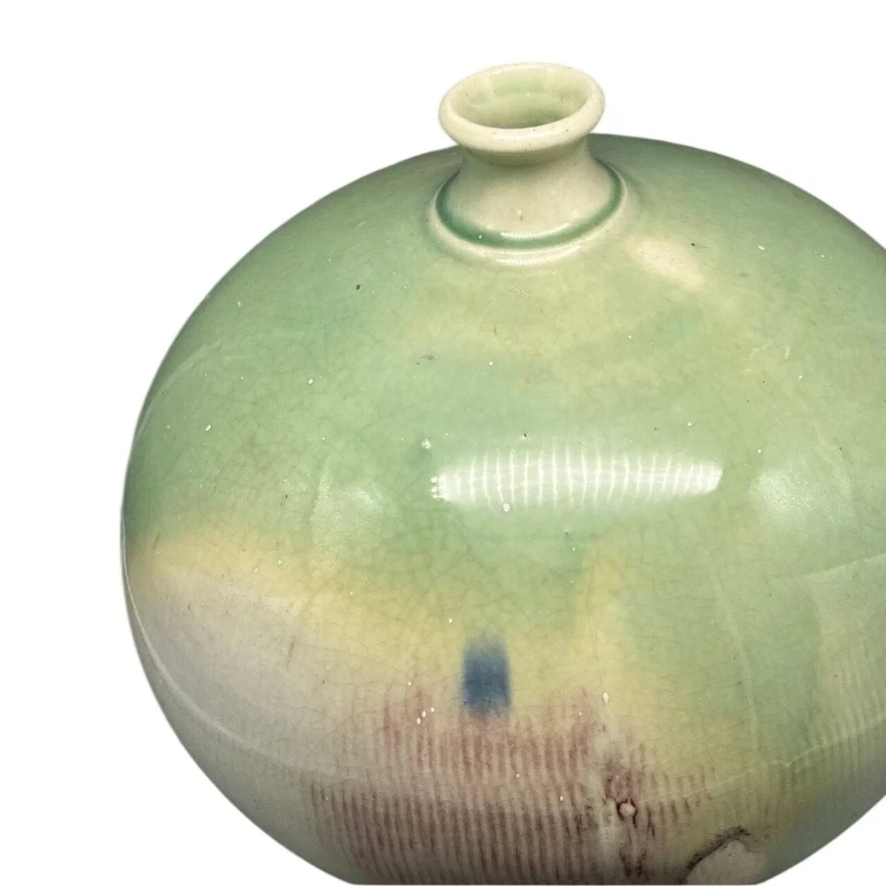 Osage Pottery‎ Signed Morgan Celadon Green Crackle Glaze Studio Pottery Vase